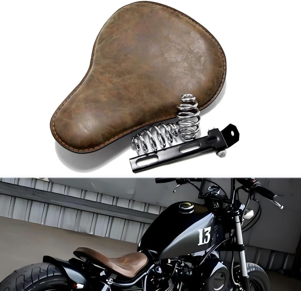 Bronze Motorrad Solo Sitz,mit Feder Halterung Kit für Chopper Bobber Sportster XL883/1200., Bronze