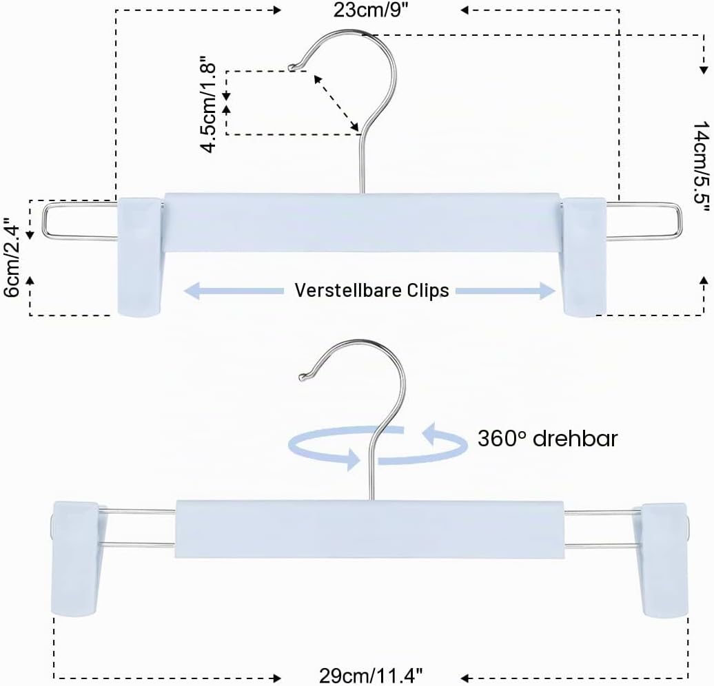 GUANJUNE Kleiderbügel,Platzsparende Rockhalter mit 360 ° Schwenkhaken,Verstellbare Clips Hosenbügel,