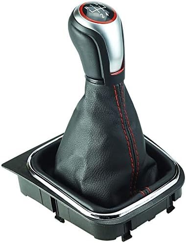Schaltknauf Schaltsack Schaltmanschette Rahmen 5 Gang Silber - Roter Ring - rote Naht