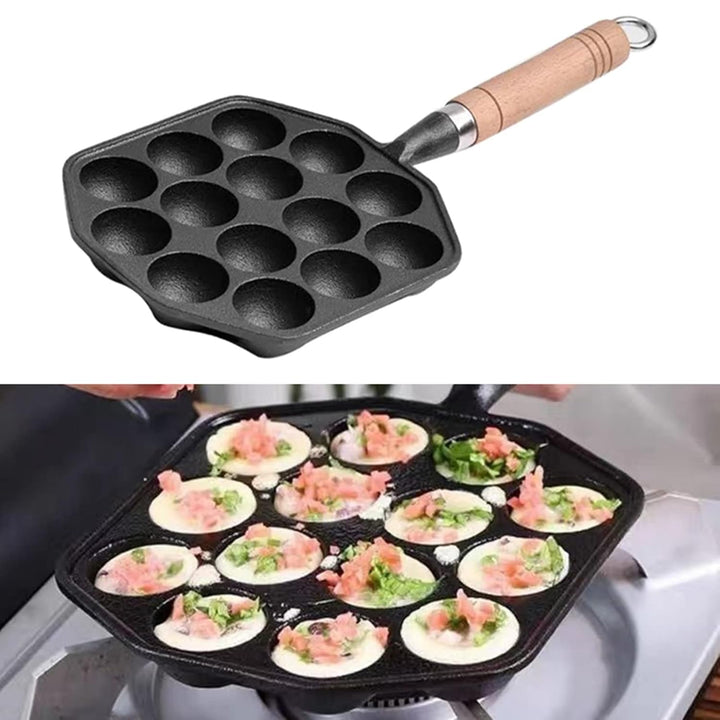 14-Loch-Takoyaki-Pfanne, Antihaftbeschichteter Gusseisen-Oktopus-Fleischbällchen-Maker mit Abnehmbar