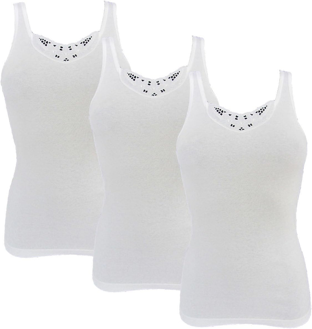 HERMKO 1440 3er Pack Damen Unterhemd mit Spitze - 100% Bio-Baumwolle, Achselhemd in Feinripp, Hautve