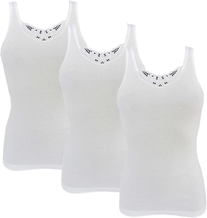 HERMKO 1440 3er Pack Damen Unterhemd mit Spitze aus 100% Bio-Baumwolle, Achselhemd Kochfest M Weiss,