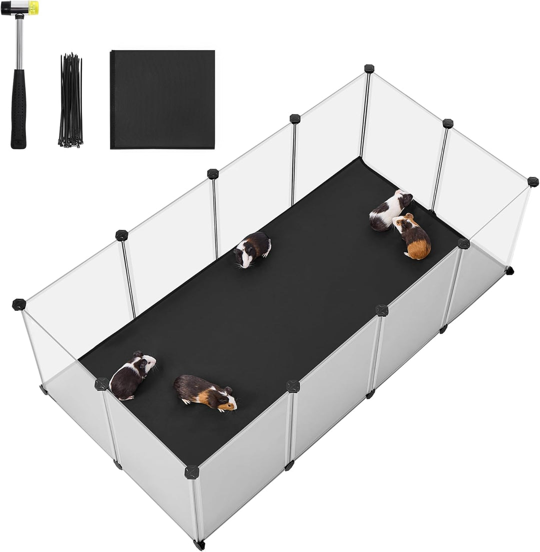 SONGMICS Kleintiergehege mit Bodenplatten, Laufstall mit Abnehmbarer und wasserfester Unterlage, Geh