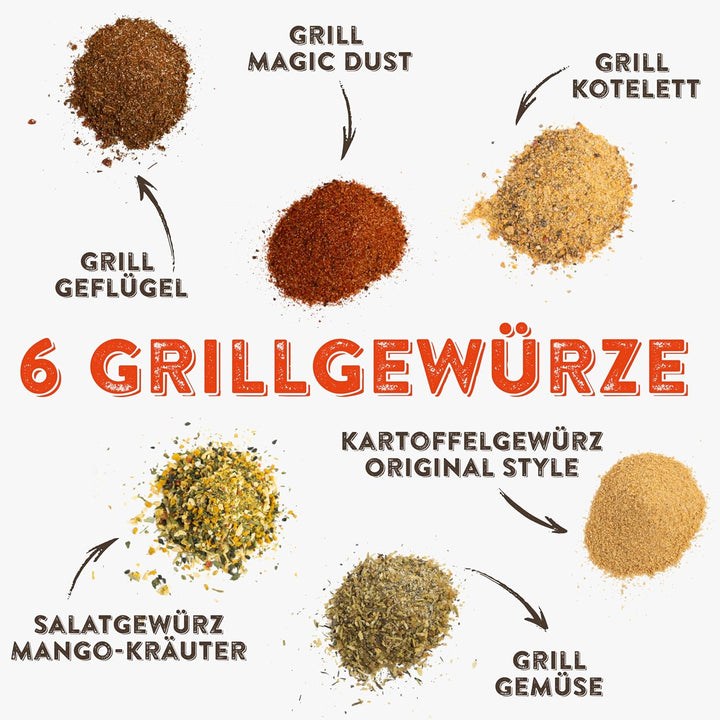 KOTÁNYI Grill Gewürze Geschenkset - 6er Träger - Geschenke für Männer - Grillzubehör & Gewürz Set fü