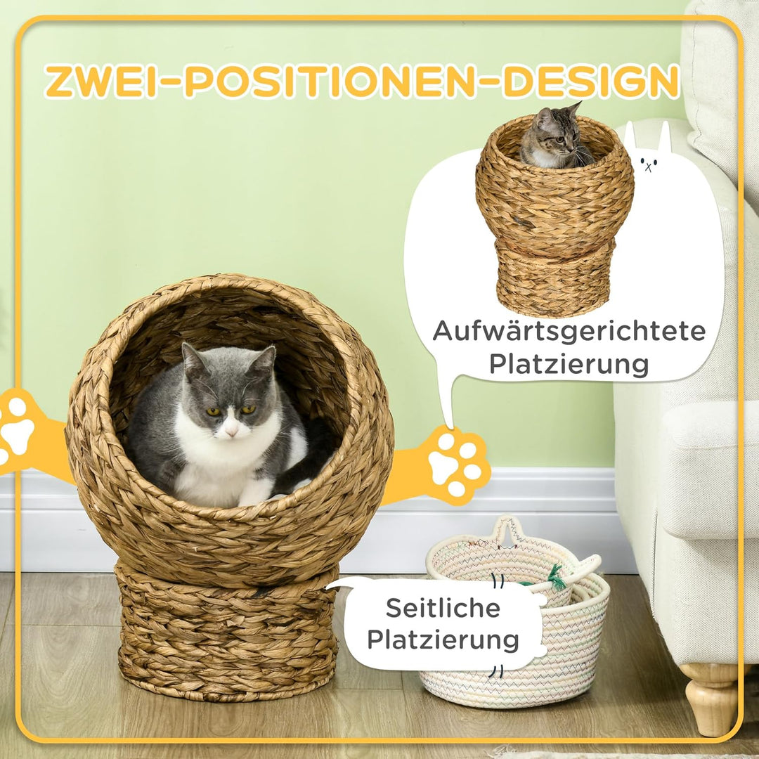 PawHut Rattan Katzenkorb Katzenhöhle Katzenhütte Katzenbett mit Kissen Haustierbett Wasserhyazinthe