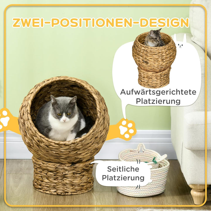 PawHut Rattan Katzenkorb Katzenhöhle Katzenhütte Katzenbett mit Kissen Haustierbett Wasserhyazinthe