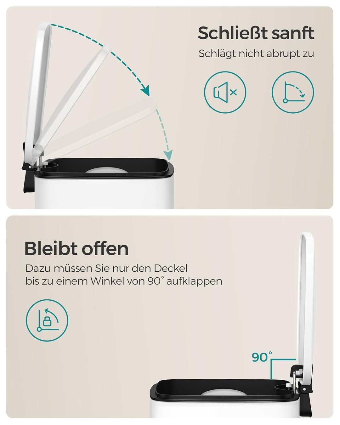 SONGMICS Kosmetikeimer, 6 Liter, Mülleimer Bad, kleiner Abfalleimer, Tretmülleimer, mit Pedal, für k