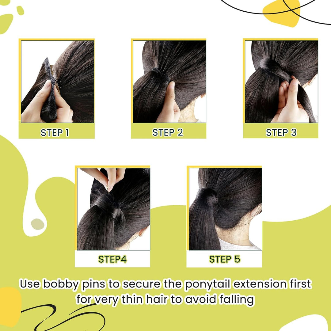 RUNATURE Blond Extensions Echthaar Zopf Highlights 45cm Unsichtbar Pferdeschwanz Ponytail Extensions