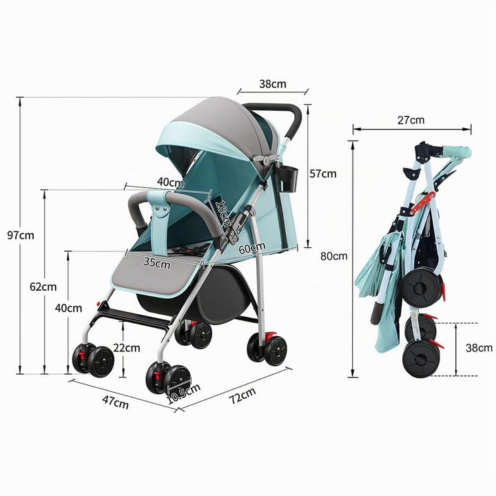 OHMG Kinderwagen Premium Kinderbuggy klappbar Liegebuggy Sportwagen Faltbar 360°Räder 5-Punkt Gurt I