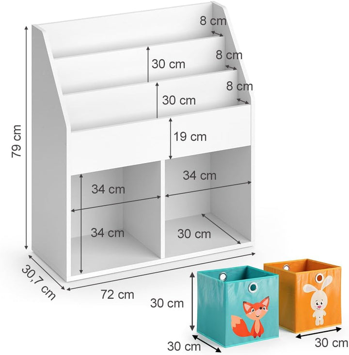Vicco Kinderregal Luigi, Weiss, 72 x 79 cm mit 2 Faltboxen Opt.1 Weiss 72x79 mit Faltboxen Fuchs/Has