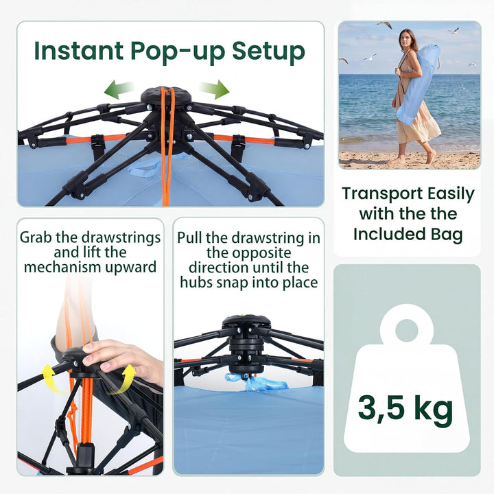 HOMASIS Pop-up Strandmuschel, wetterfestes Strandzelt für 3-4 Personen mit erweiterbarem Boden, Mesh