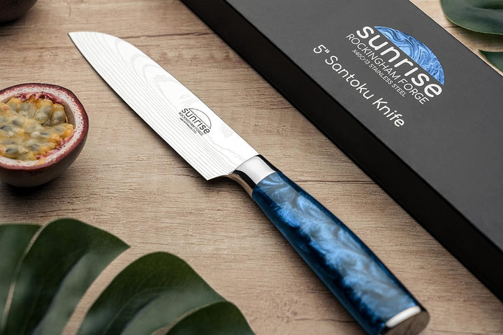 Rockingham Forge Santokumesser, Sunrise Kollektion, 12cm, Blauer Harzgriff, Klinge aus Rostfreiem St