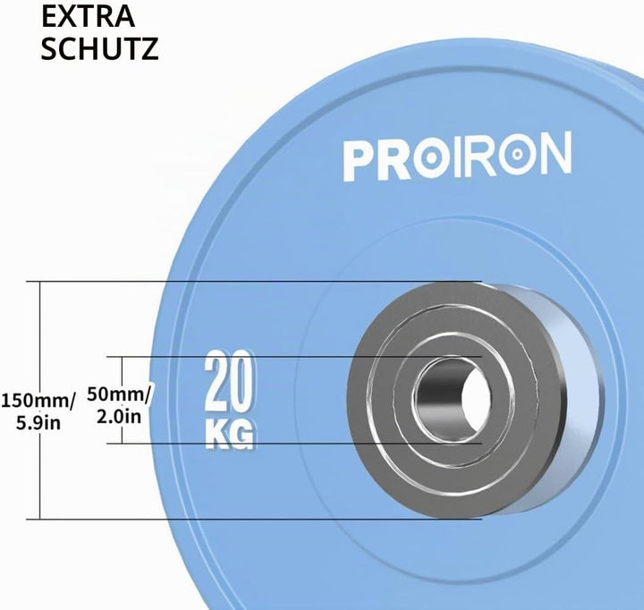 PROIRON Hantelscheiben, Olympic Bumper Plates 50mm, 5-25kg, Hartgummi, Hanteln Gewichtsscheiben nach