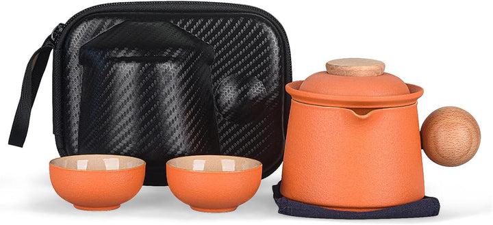 fanquare Porzellan Teeservice Orange Tragbarer Teeservice für unterwegs Chinese Kung Fu Teekanne mit