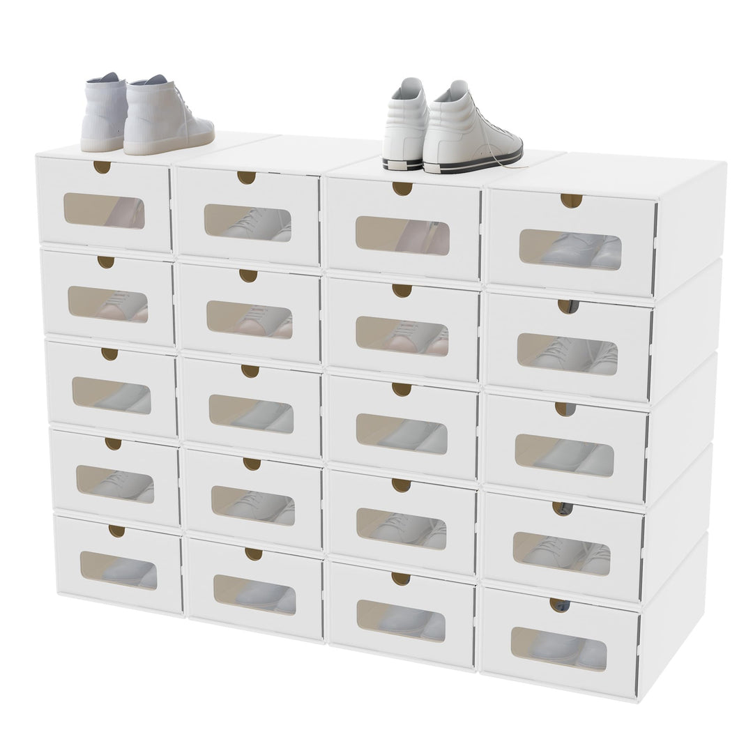 AufuN 20er Stapelbar Schuhboxen aus Kraftpapier mit Deckel & Transparent Sichtfenster, Praktische Sc