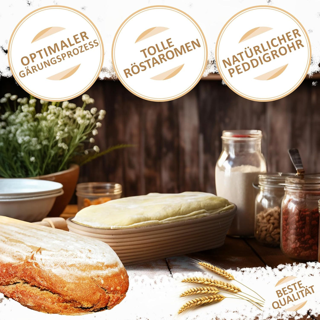 Robin Goods® Gärungskorb mit waschbarem Leineneinsatz - Gärkörbchen aus natürlichem Peddigrohr - Bro