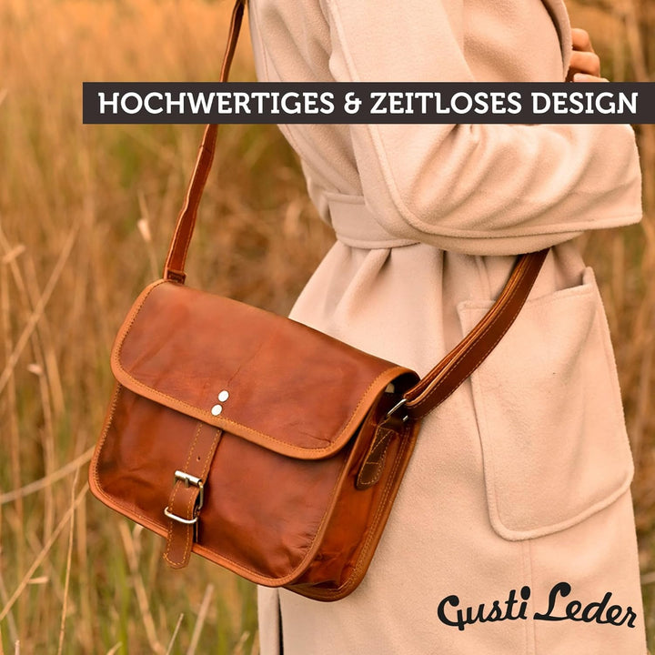 Gusti Umhängetasche Leder - Mary S Damen Handtasche Umhängetasche klein Vintage Braun Leder, Braun L