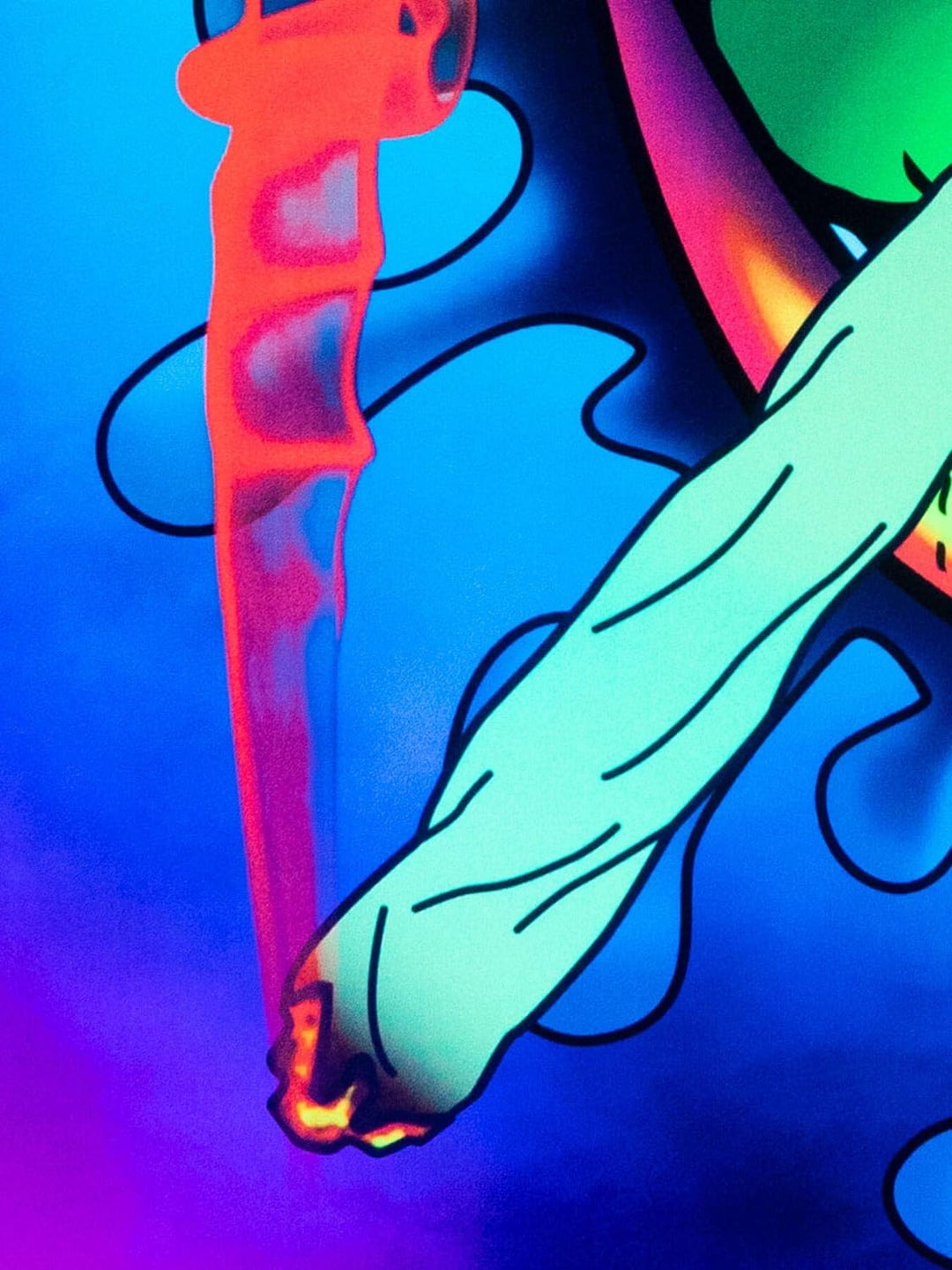 PSYWORK Schwarzlicht Stoffposter Neon | Happy Joint | 1,0 x 1,4m | UV-aktiv | fluoreszierend | Wandb