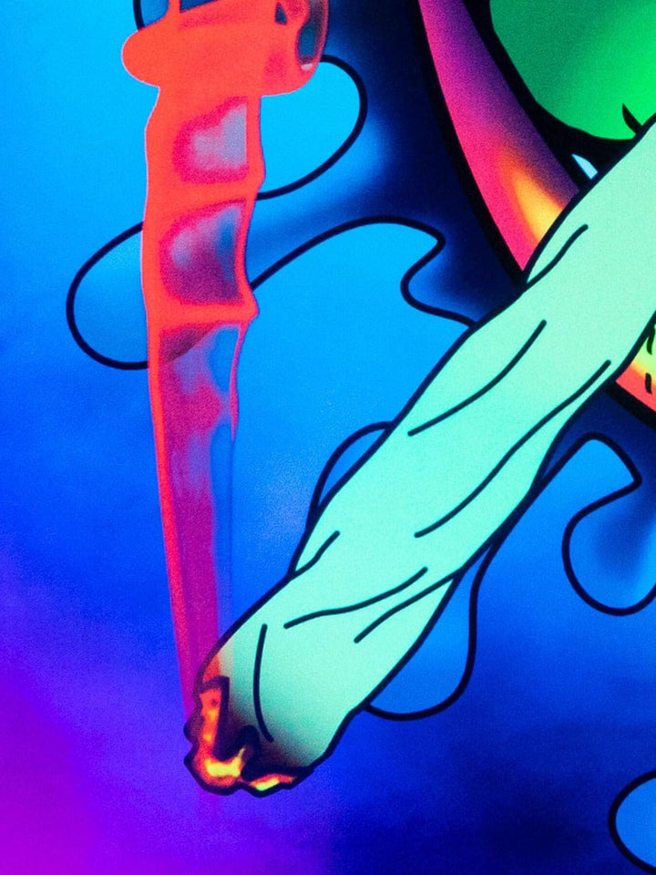 PSYWORK Schwarzlicht Stoffposter Neon | Happy Joint | 1,0 x 1,4m | UV-aktiv | fluoreszierend | Wandb