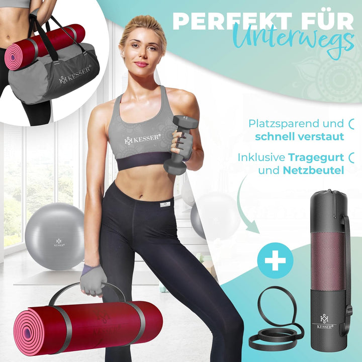 KESSER® Gymnastikmatte mit Tragegurt rutschfest TPE Yogamatte Gepolstert & rutschfest Fitnessmatte,