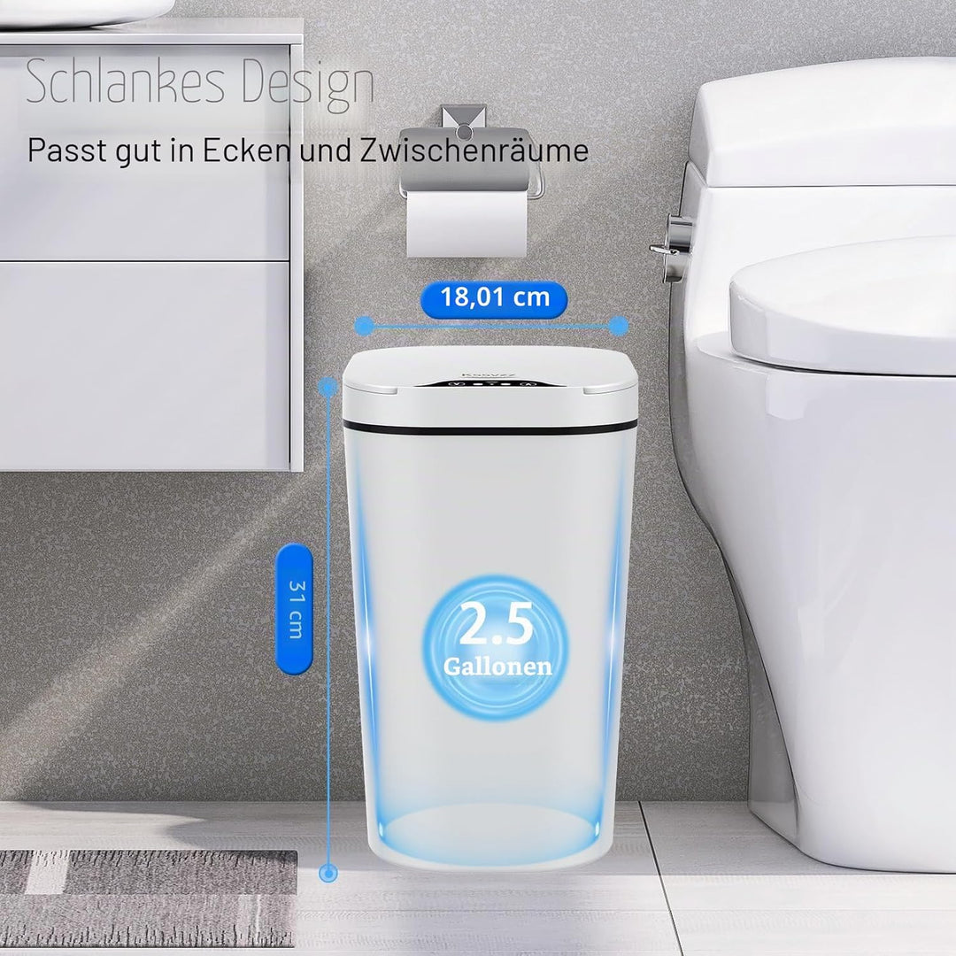 2er Set Mülleimer Bad mit Sensor, 10L Automatischer Mülleimer mit Deckel, Elektrischer Mülleimer für