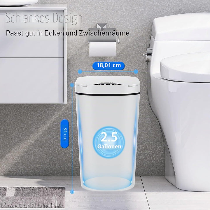 2er Set Mülleimer Bad mit Sensor, 10L Automatischer Mülleimer mit Deckel, Elektrischer Mülleimer für