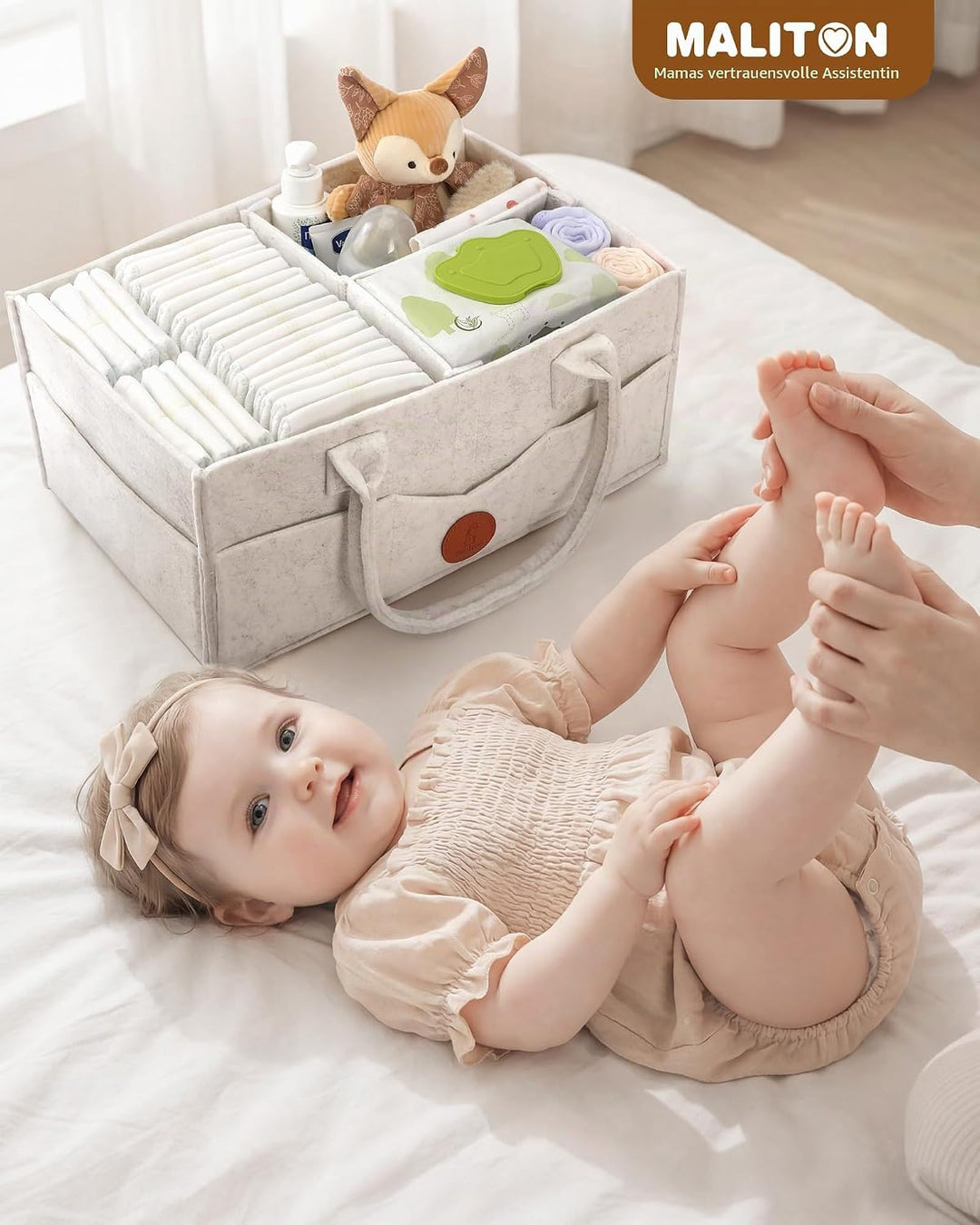 Maliton Wickeltisch Organizer, Baby Windel Caddy Newborn Essentials, Robuster Tragbarer Filztasche,