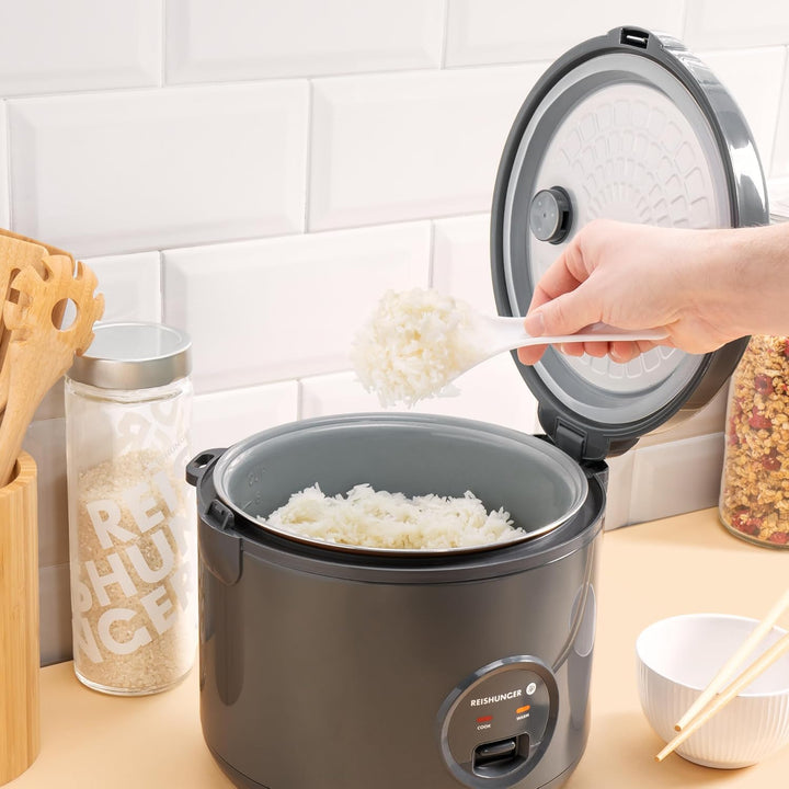 Reishunger Reiskocher &amp; Dampfgarer mit Keramikbeschichtung, Schwarz - Für 1-6 Personen - Schnelle Zu