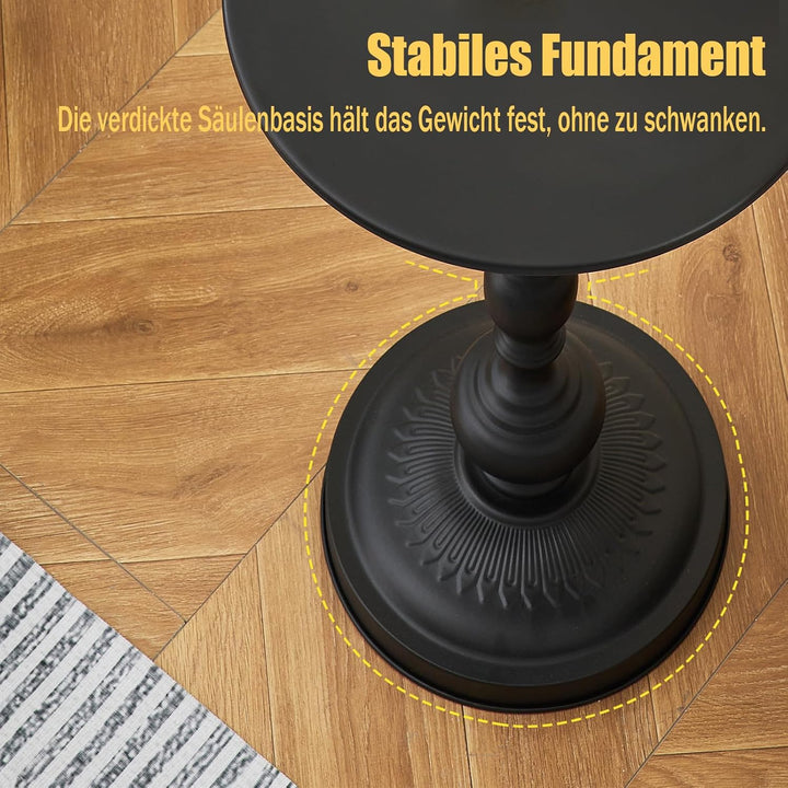 Couchtisch Schwarz Rund, 2er Set Beistelltisch Rund für Wohnzimmer, Vintage Sofatisch, Kleiner Beist