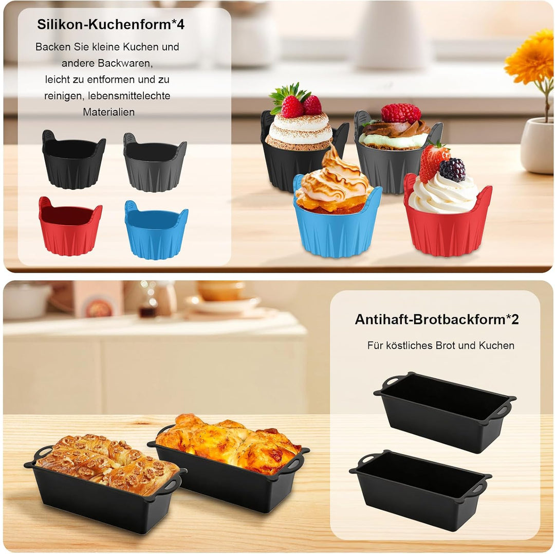 Silikonform Heissluftfritteuse für Ninja AF180EU 6.2L, 22 Stück Airfryer Silikonform Set mit Grillro
