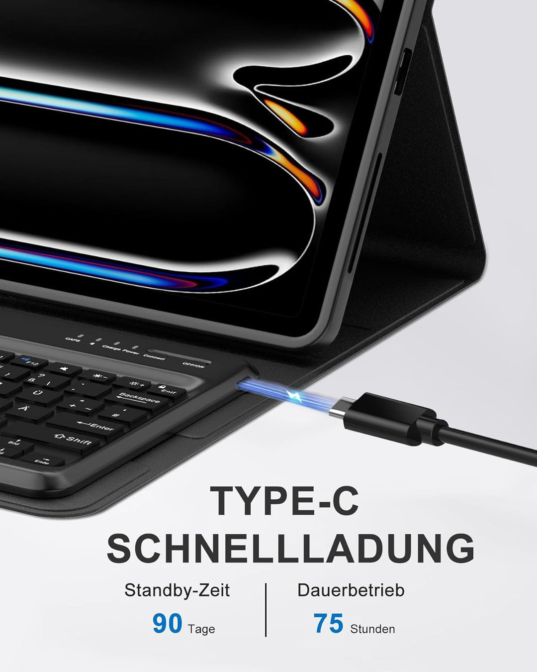 Hülle mit Tastatur für das iPad Pro 13" (2025 M5 A3360/A3361/A3362 & 2024 M4 A2925/A3007/A2926), Deu