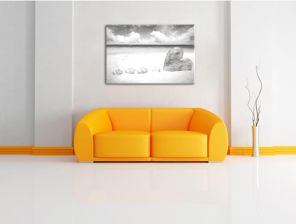 Pixxprint Sandstrand mit Muscheln als Leinwandbild/Grösse: 100x70 cm/Wandbild/Kunstdruck/fertig besp