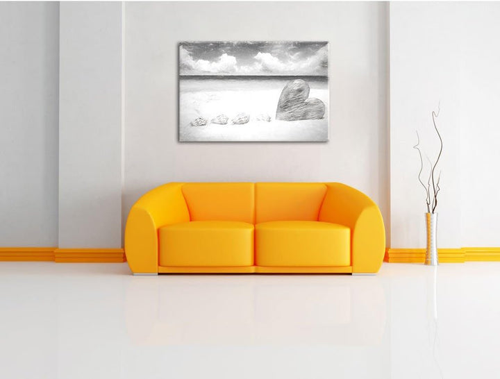 Pixxprint Sandstrand mit Muscheln als Leinwandbild/Grösse: 100x70 cm/Wandbild/Kunstdruck/fertig besp