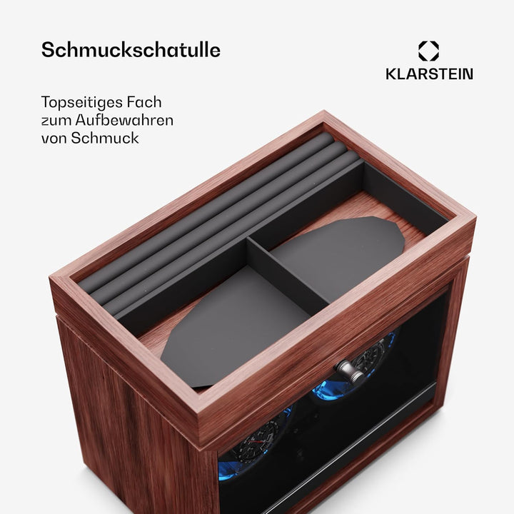 Klarstein Uhrenbeweger für Automatikuhren, Automatik-Uhrenbeweger für 2 Uhren mit Acryl-Tür, Automat