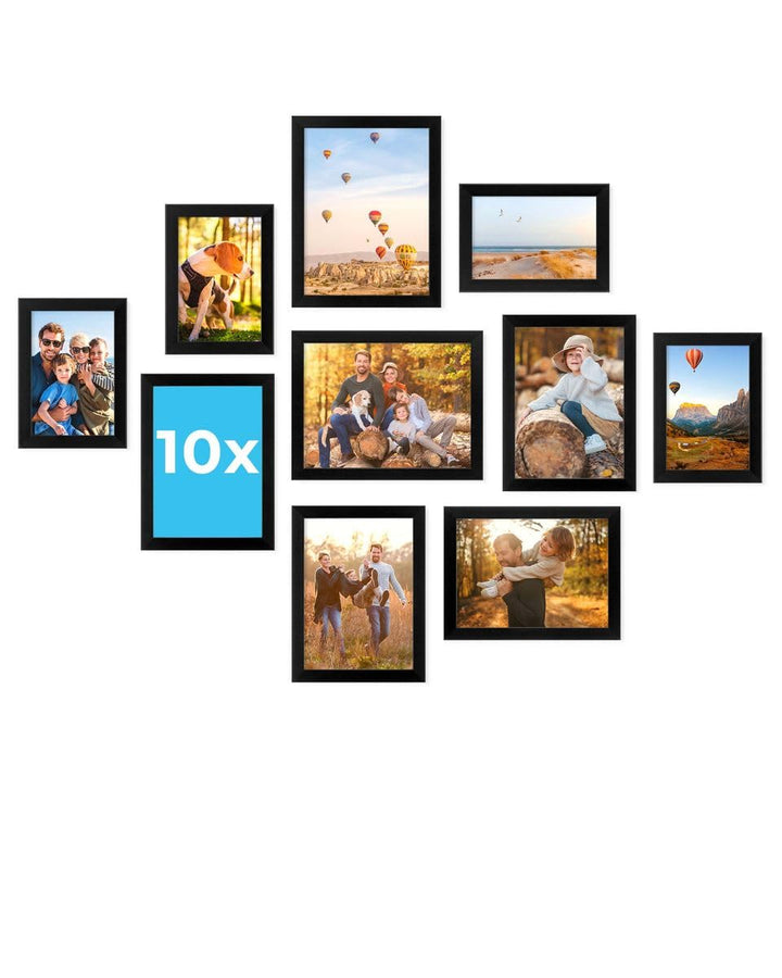 PHOTOLINI Schwarze Bilderrahmen Set verschiedene Grössen, Bilderrahmen Collage 10 Rahmen, Bilderrahm