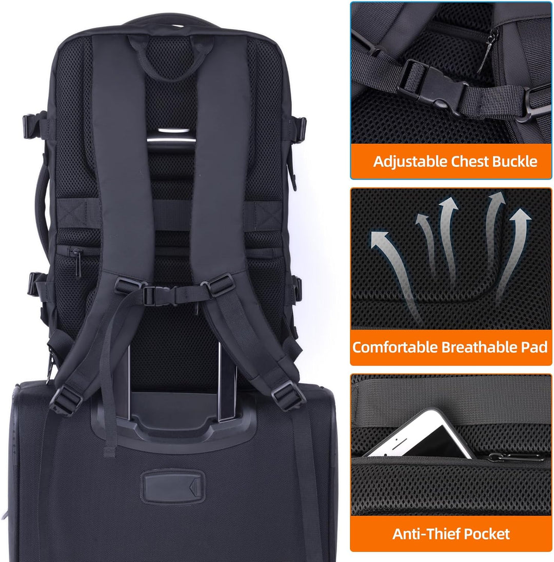 KINGSLONG Handgepäck Reiserucksack 46L Laptop Rucksack 19 Zoll, Erweiterbar Diebstahlsicher Wasserab