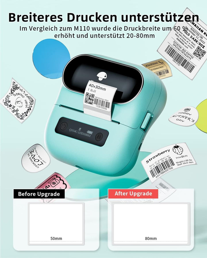 Phomemo M220 Etikettendrucker, Bluetooth Monochrom Edikettengerät Tragbarer Etiketten Drucker, Unter