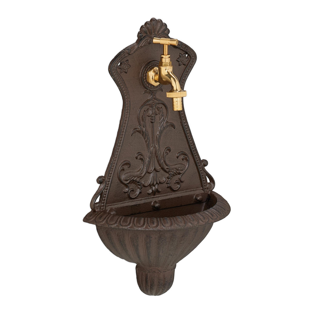 Relaxdays Wandbrunnen, nostalgischer Gartenbrunnen, Waschbecken & Wasserhahn, HBT: 42 x 24,5 x 11,5