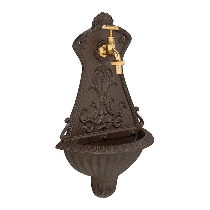 Relaxdays Wandbrunnen, nostalgischer Gartenbrunnen, Waschbecken & Wasserhahn, HBT: 42 x 24,5 x 11,5
