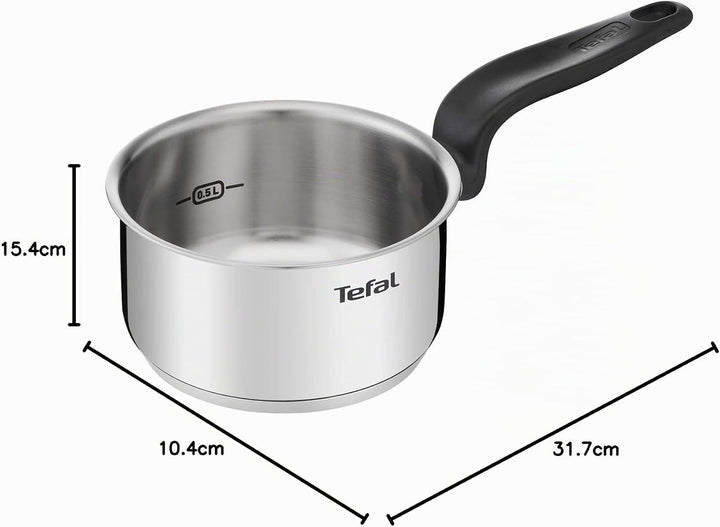 Tefal Primary Stielkasserolle 14 cm (1 L) 10 Jahre Garantie, hochwertiger Edelstahl, Induktion, Schm