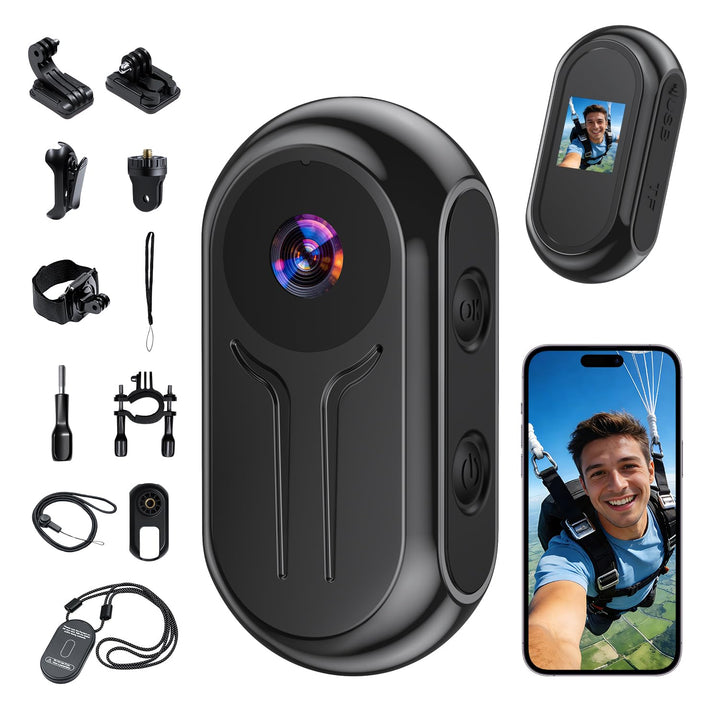 Action Cam 2K, Mini Bodycam Körperkamera, 120°Action Camera Helmkamera Motorrad Fahrrad, Tragbare PO