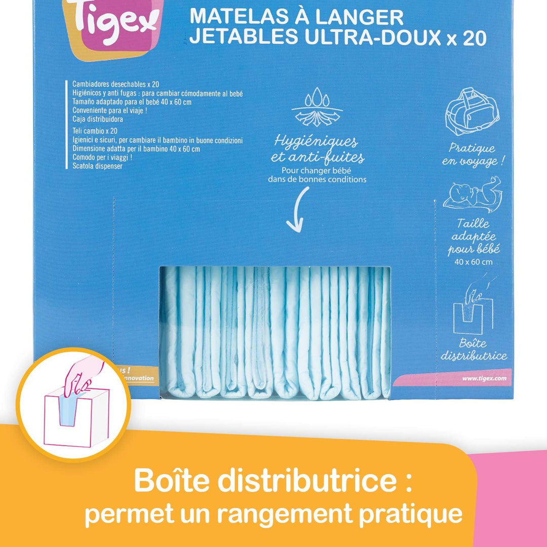 Tigex Einweg-Schutzbezüge für Wickelauflage, Weiss/Blau, 120 Stück Lot de 120, Lot de 120