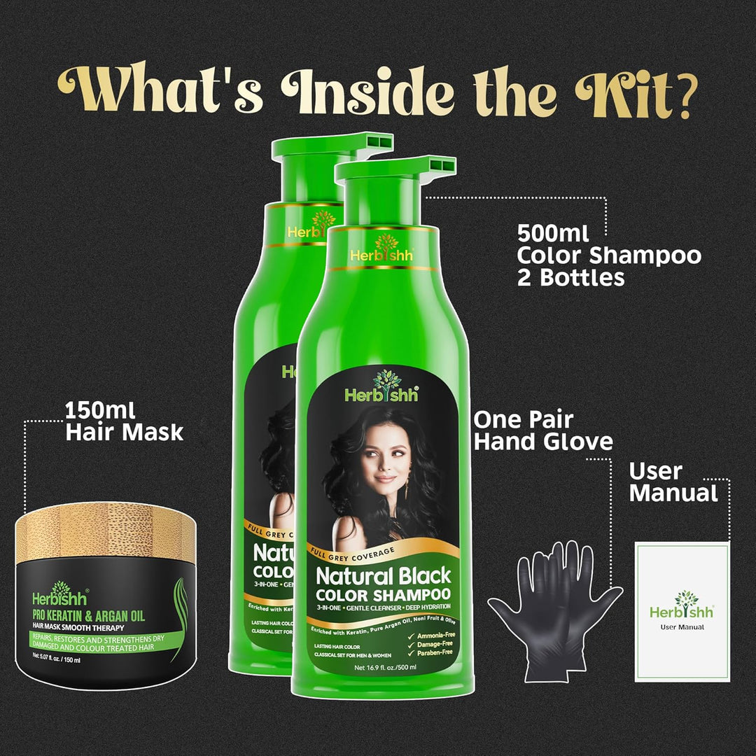 Herbishh Ultimate Hair Color Shampoo Kit (2 Stück Hair Color Shampoo + Argan Hair Mask) für graues H
