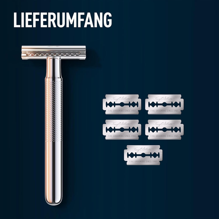 King C. Gillette Rasierhobel Herren, Rasierer + 5 Rasierklingen, Nassrasierer Safety Razor mit langl