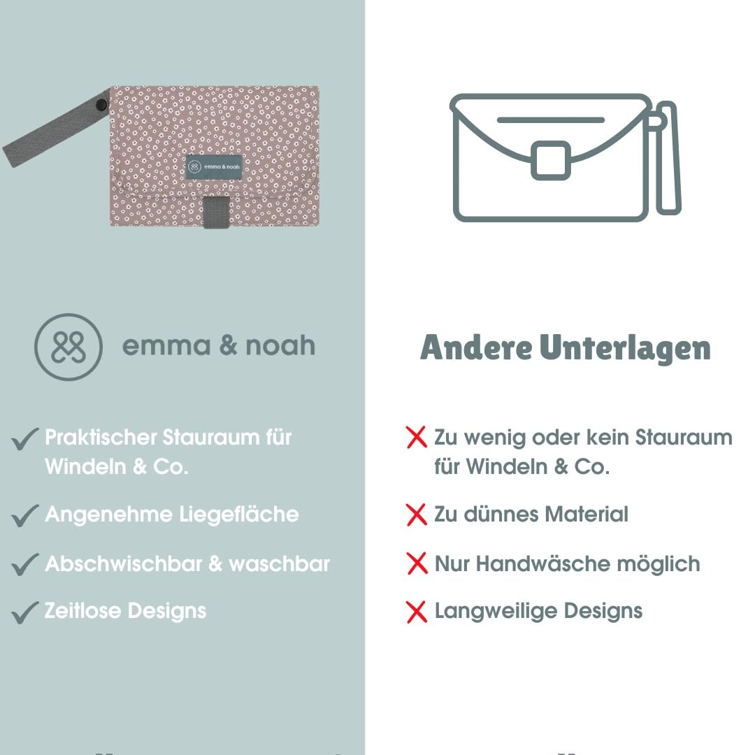 emma & noah Wickelunterlage für Unterwegs, 82x52 cm (gefaltet 25x18 cm), Abwaschbar, Wickeltasche mi