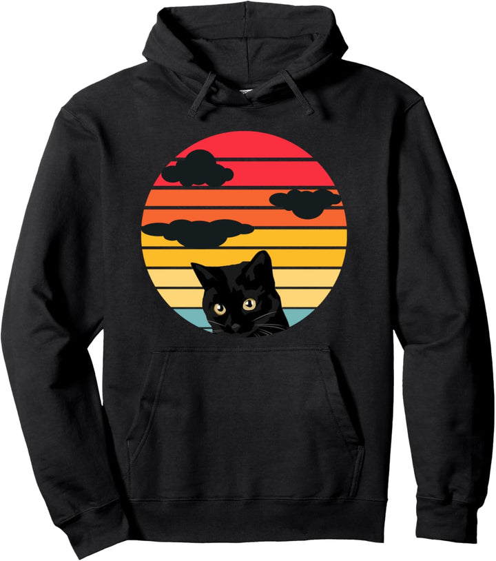 Vintage 80s Black Cat Lover - Funny Cat Halloween Pullover Hoodie