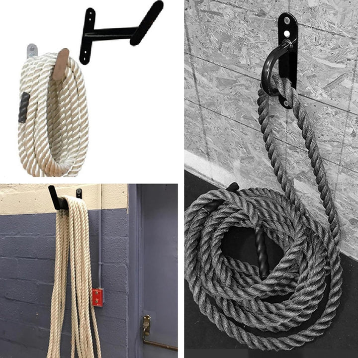 Battle Rope Wandhalterungs-Set, Stahl-Halterung – schwarze Halterungen, platzsparende Aufbewahrung,