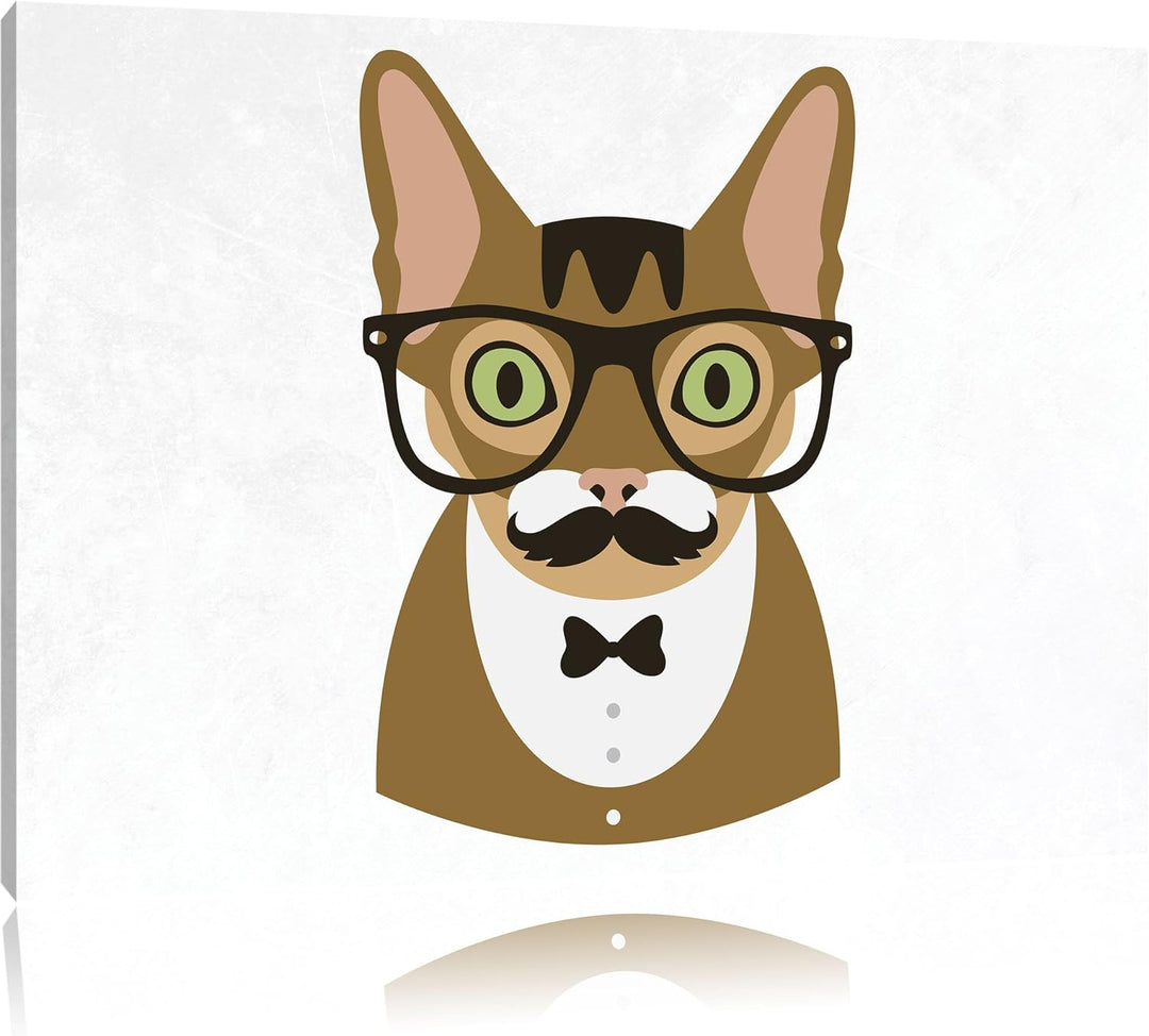 Pixxprint Hipster Katze (Main Coon) als Leinwandbild/Grösse: 100x70 cm/Wandbild/Kunstdruck/fertig be