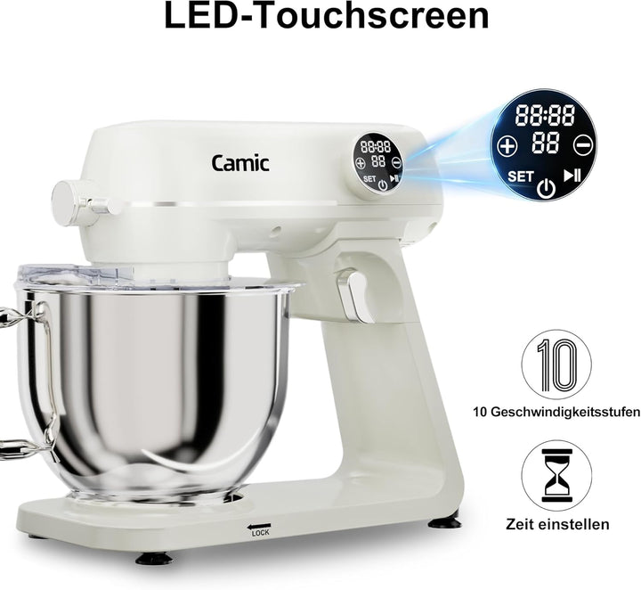 Camic Küchenmaschine 1800W, 8L Knetmaschine aus Vollmetall mit 10 Stufen, digitaler Touchscreen, Tim