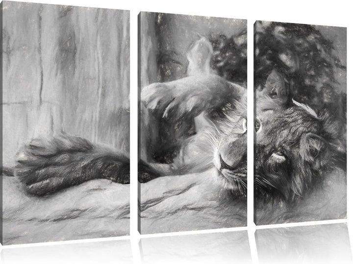 Pixxprint verspielter Kleiner Löwe Kunst / 3-Teilig/Gesamtmass 120cm Leinwandbild bespannt auf Holzr